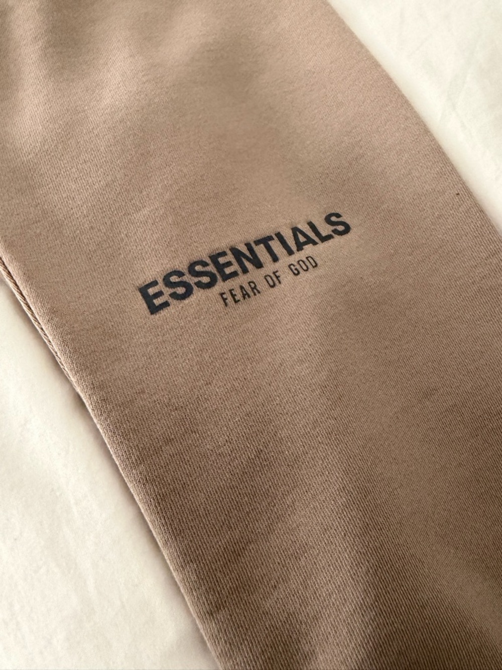 Fear of God ESSENTIALS Taupe Crewneck Sweatpants with Black Logo